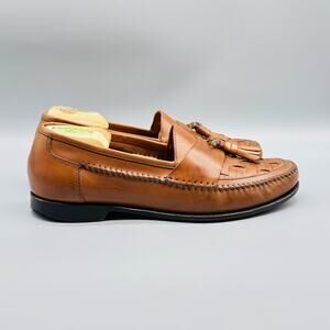 Bass Shoes Mens 10 Brown Leather Bryan Tassel Loafers Woven Slip On Dressy